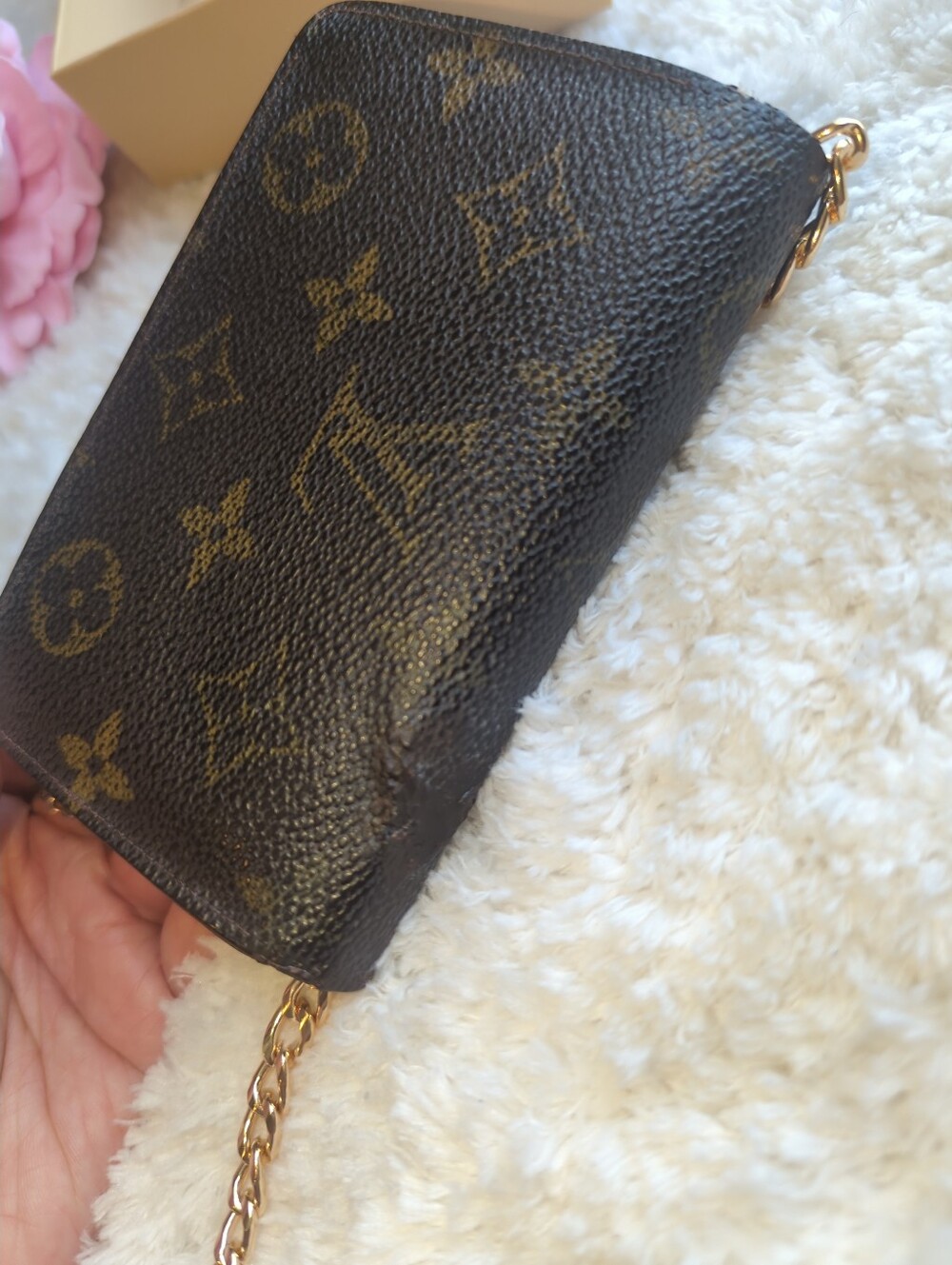 Louis Vuitton Monogram Authentic Kisslock Wallet Dark Brown With Chain + Box - Picture 7 of 7